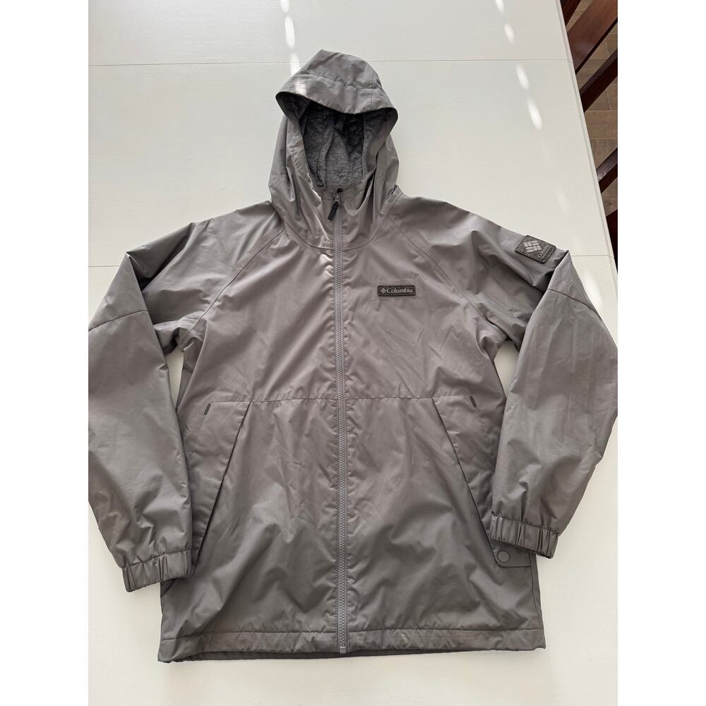 Columbia Helvetia Heights Jacket Mens Size Small Gray Hooded Waterproof Fleece